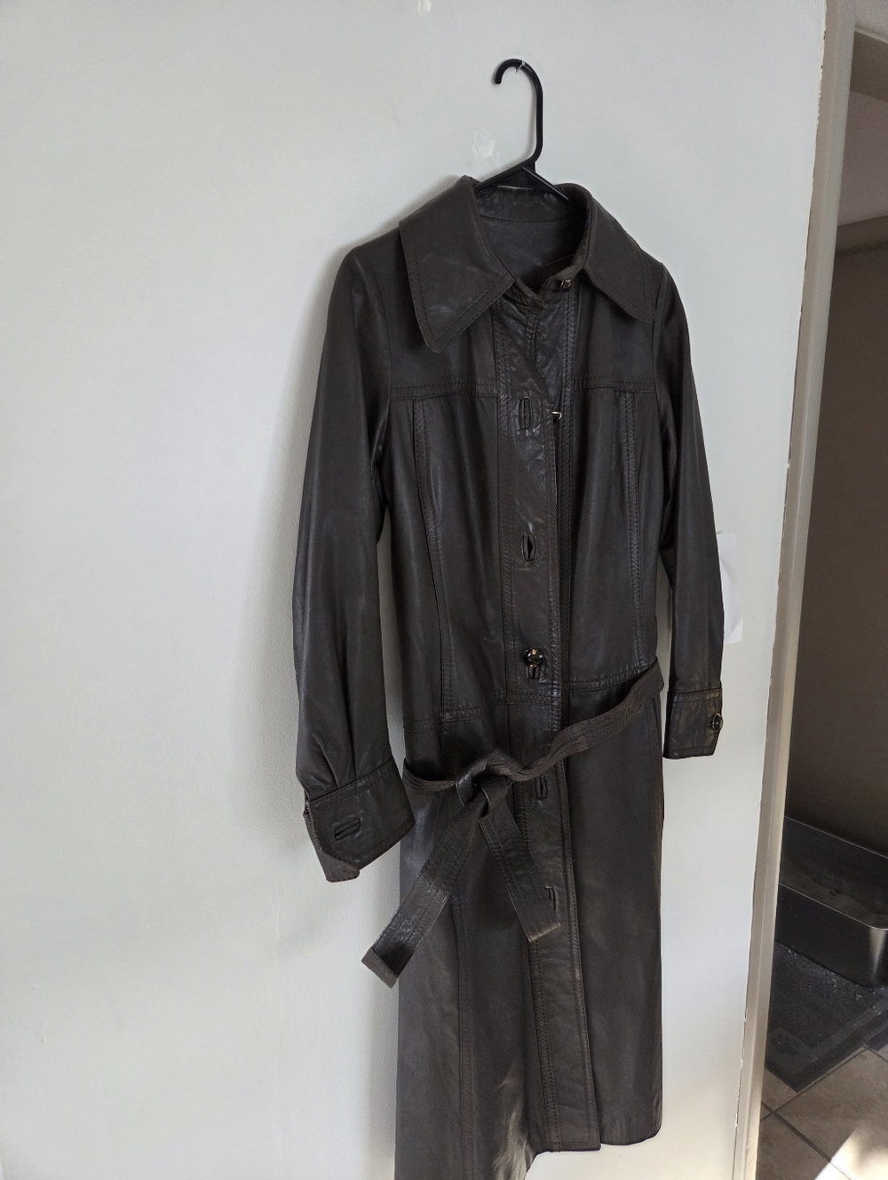 Vintage Brown Leather Midi Coat See Measurements - Picture 8 of 14